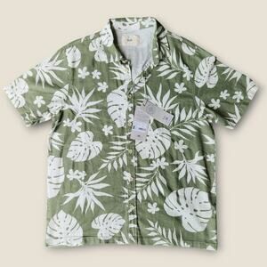 Folk Clothing Men's M Casual Button Up Short Sleeve Shirt Green Leaf Bay NWT
